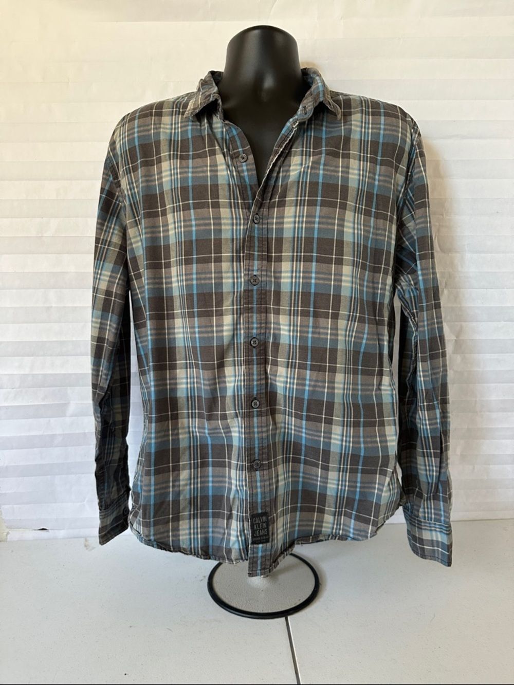 Calvin Klein Jeans Men’s XL Plaid Shirt Button Down Casual Classic